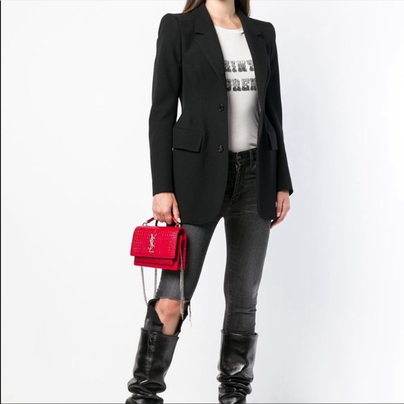 SOLD- Ysl Mini Sunset Croc Embossed Red Calfskin Leather - Picture 9 of 10